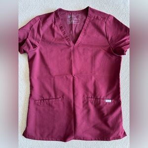 Figs Maroon Short Sleeve V-Neck Top and Jogger Pants Set